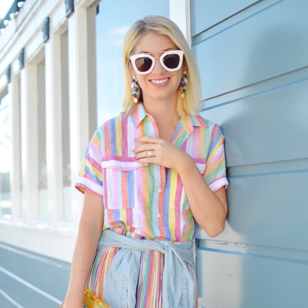 Pastel stripe linen popover shirt